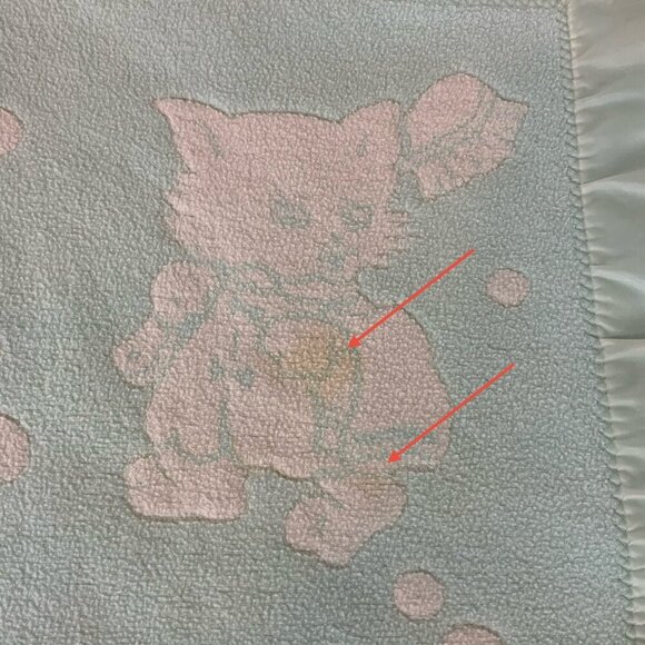 Vintage Baby Blanket With Satin Trim Kittens Bathing Design 34x44 Blue White - Picture 6 of 9